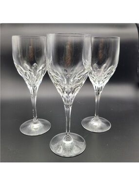 Set (3) Wine Glass Goblet Gorham Crystal Diamond Pattern Plain No Trim 7 5/8"